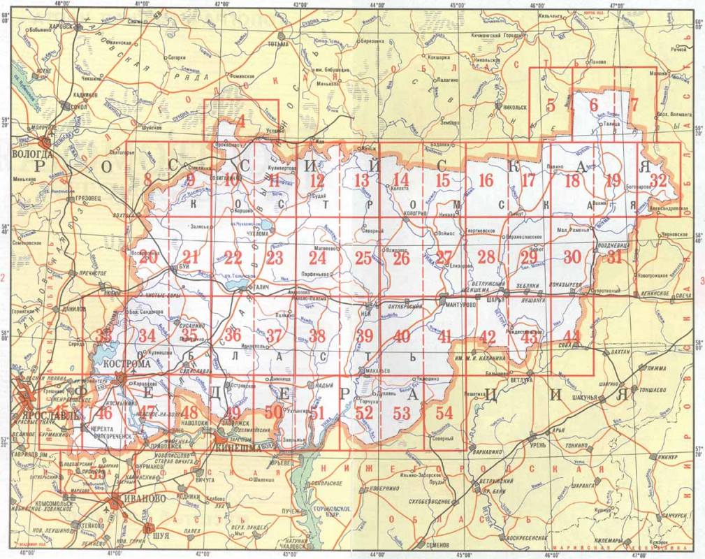 Карта костромской области подробная с деревнями и реками топографическая